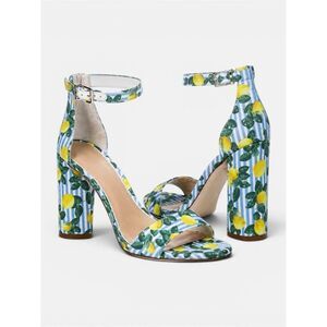 Gianni Bini Joenah Lemon Print Ankle Strap Block Heel Sandals Size 6 Blue White